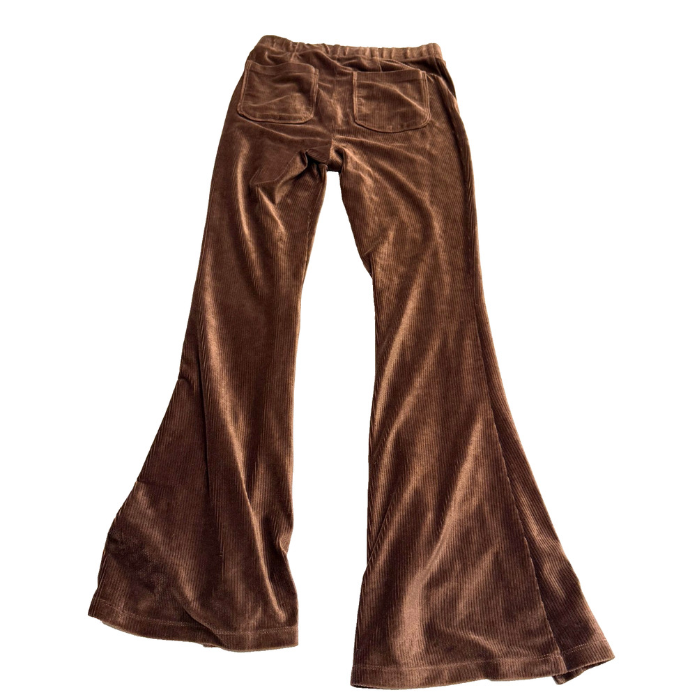 SO Goods For Life Pants Womens Jr M Brown Rib Velour High Rise Flare Split Hem - Picture 3 of 8